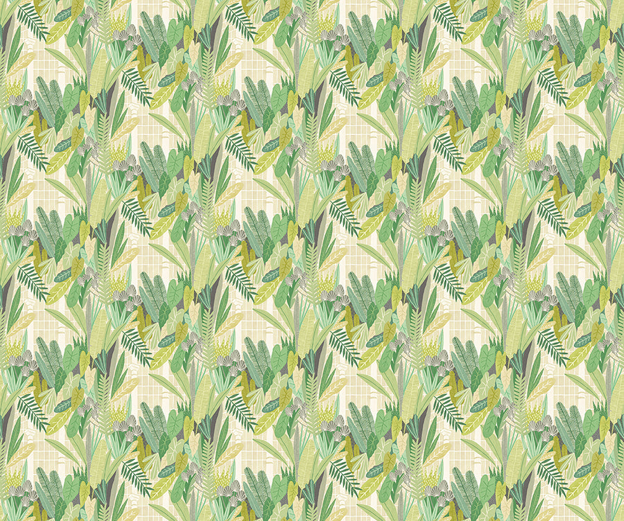 Glasshouse Green Tropical Damask Wallpaper - Brewster Wallcovering