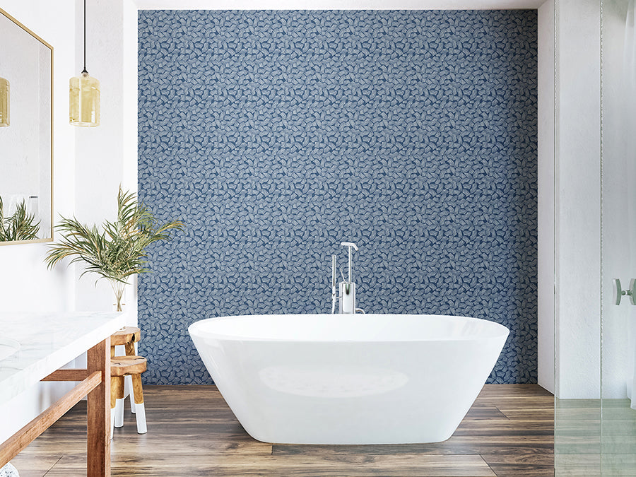 Elements Indigo Scribbled Arches Wallpaper - Brewster Wallcovering