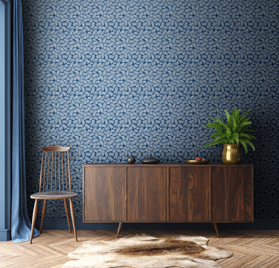 Elements Indigo Scribbled Arches Wallpaper - Brewster Wallcovering