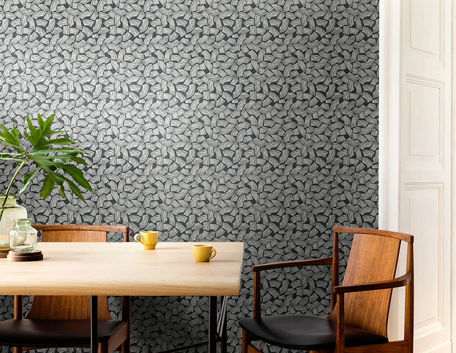 Elements Black Scribbled Arches Wallpaper - Brewster Wallcovering