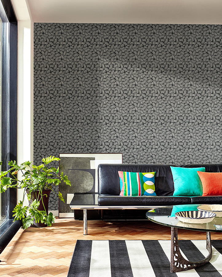 Elements Black Scribbled Arches Wallpaper - Brewster Wallcovering