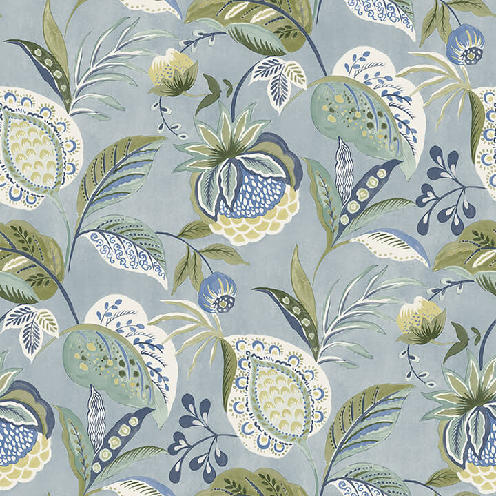 bohemian-blue-jacobean-wallpaper-york-wallcoverings-3125-72300 - York Wallcoverings Wallpaper