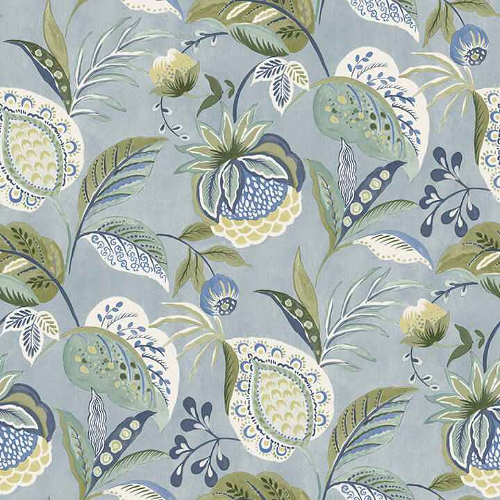 Bohemian Blue Jacobean Wallpaper - York Wallcoverings - 3125-72300