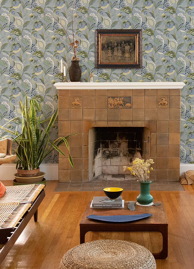 Bohemian Blue Jacobean Wallpaper  | Brewster Wallcovering - The WorkRm