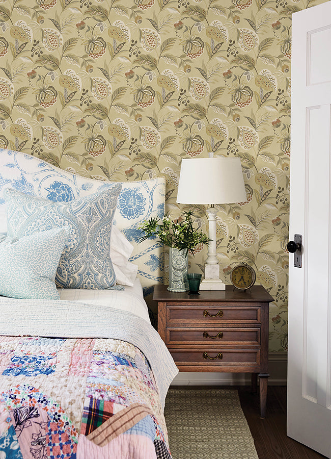 Bohemian Mustard Jacobean Wallpaper  | Brewster Wallcovering - The WorkRm