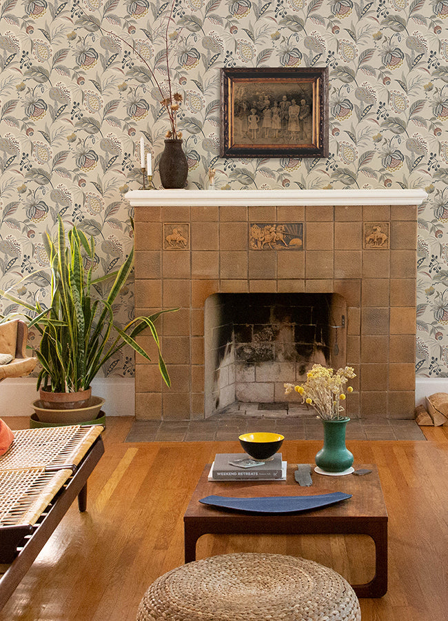 Bohemian Grey Jacobean Wallpaper  | Brewster Wallcovering - The WorkRm