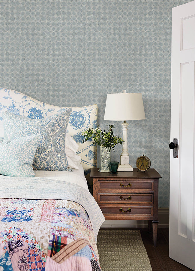 Button Block Blue Geometric Wallpaper  | Brewster Wallcovering - The WorkRm