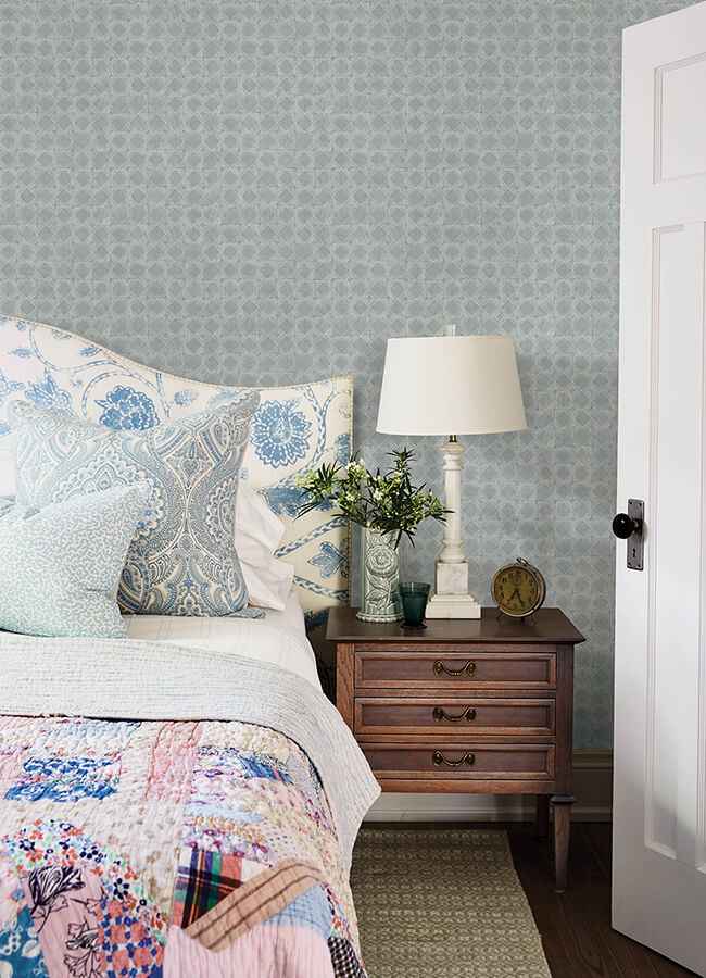 Button Block Blue Geometric Wallpaper - York Wallcoverings - 3125-72305 - York Wallcoverings Wallpaper