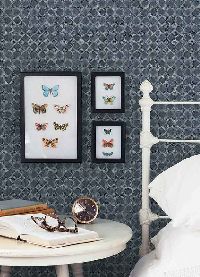 Button Block Navy Geometric Wallpaper - York Wallcoverings - 3125-72306 - York Wallcoverings Wallpaper