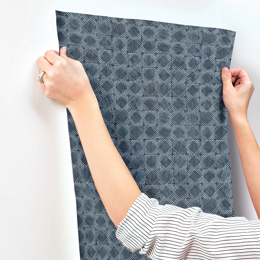 Button Block Navy Geometric Wallpaper  | Brewster Wallcovering - The WorkRm