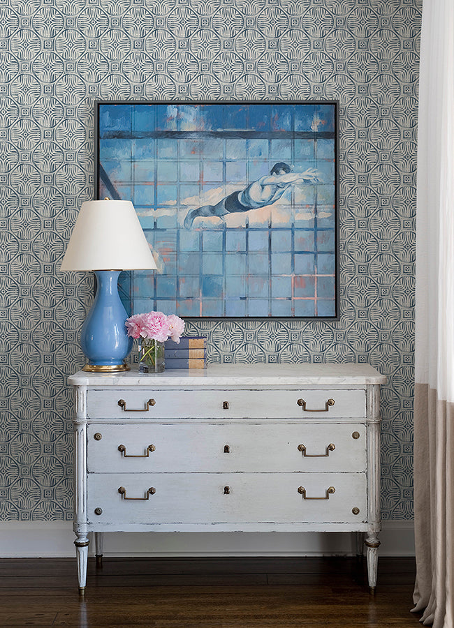 Sandee Navy Medallion Wallpaper  | Brewster Wallcovering - The WorkRm