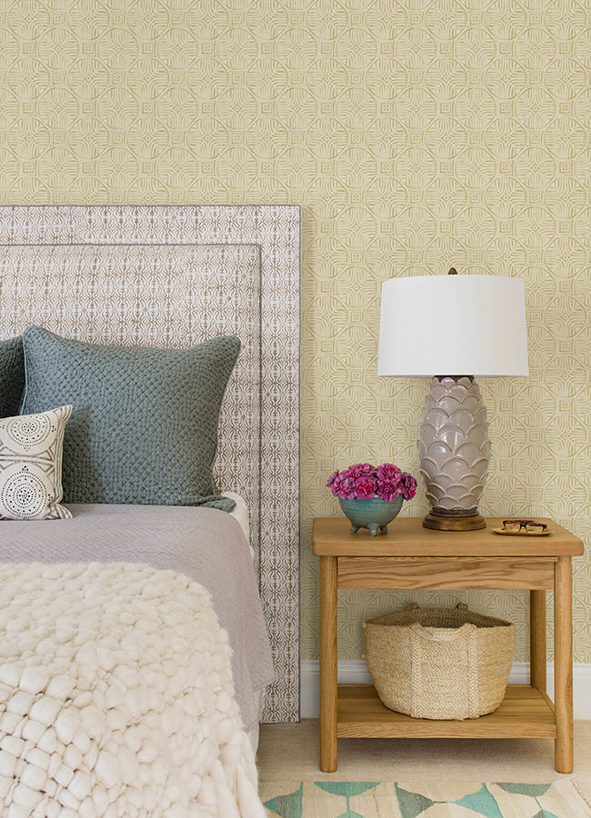 Sandee Butter Medallion Wallpaper - Brewster Wallcovering