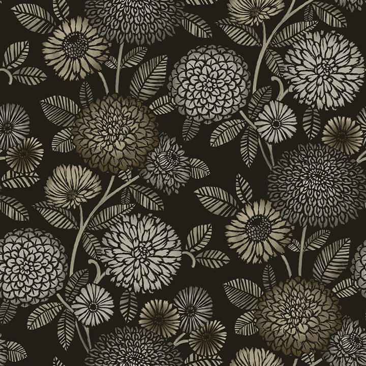 Zalipie Black Floral Trail Wallpaper - York Wallcoverings - 3125-72327