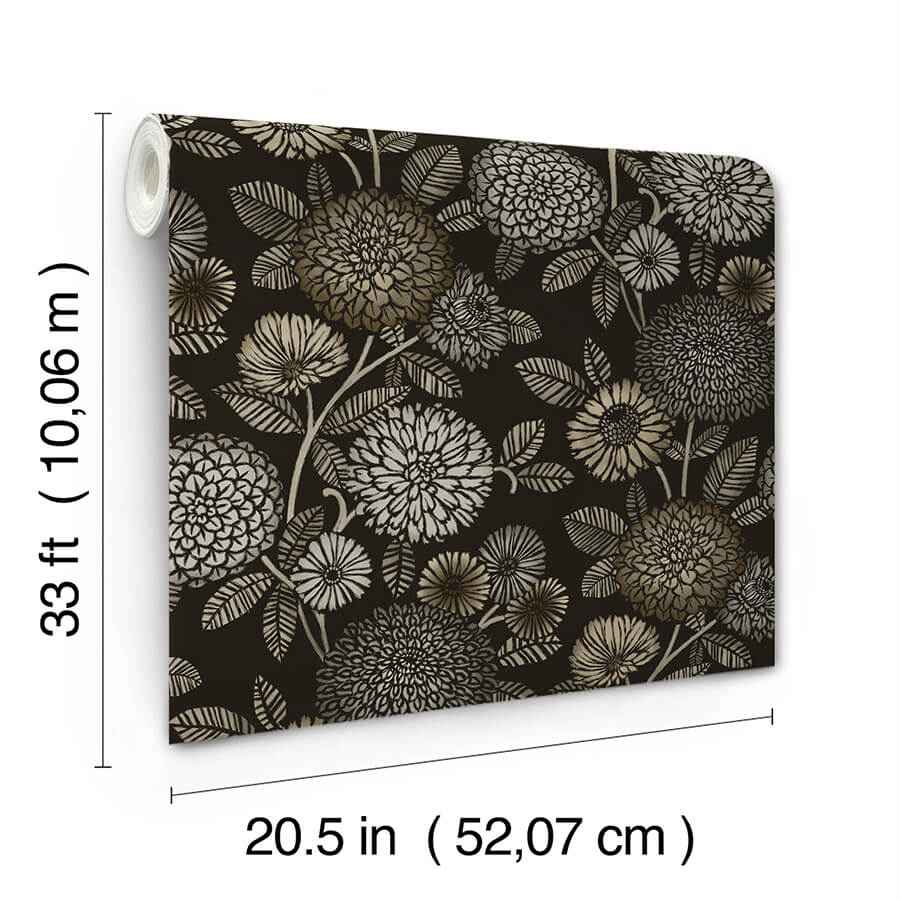 Zalipie Black Floral Trail Wallpaper - York Wallcoverings - 3125-72327 - York Wallcoverings Wallpaper