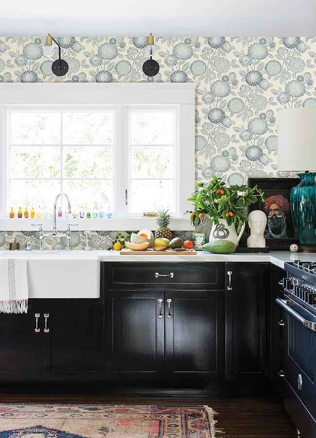 Zalipie Blue Floral Trail Wallpaper - York Wallcoverings - 3125-72328 - York Wallcoverings Wallpaper