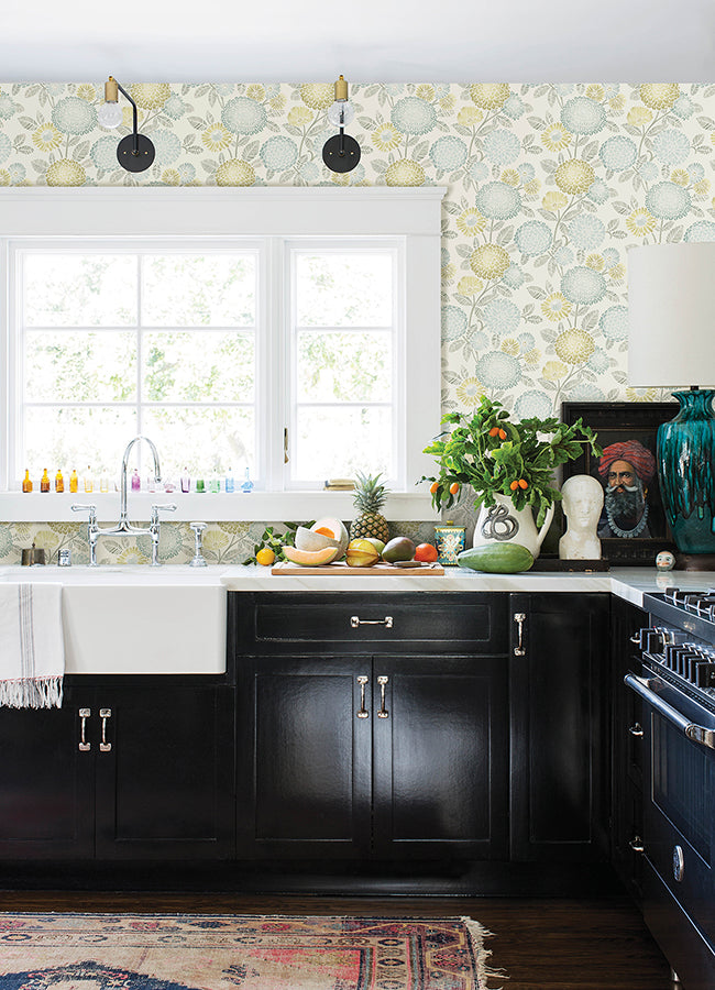 Zalipie Lime Floral Trail Wallpaper - Brewster Wallcovering