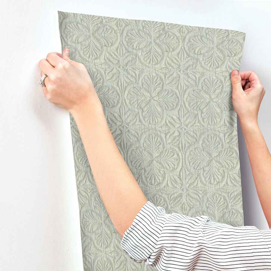 Karachi Light Blue Wooden Damask Wallpaper - York Wallcoverings - 3125-72332 - York Wallcoverings Wallpaper