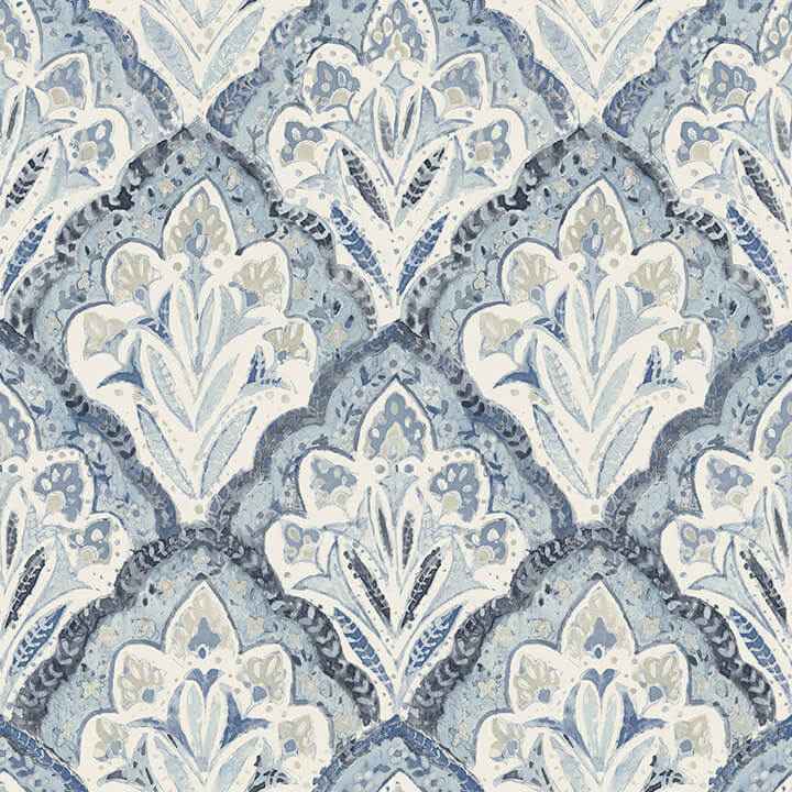 Mimir Blue Quilted Damask Wallpaper - York Wallcoverings - 3125-72337 - York Wallcoverings Wallpaper