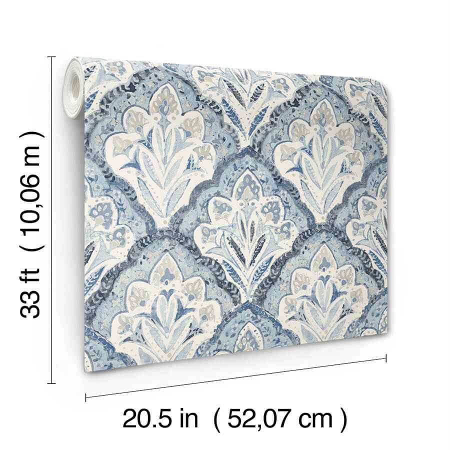Mimir Blue Quilted Damask Wallpaper - York Wallcoverings - 3125-72337 - York Wallcoverings Wallpaper