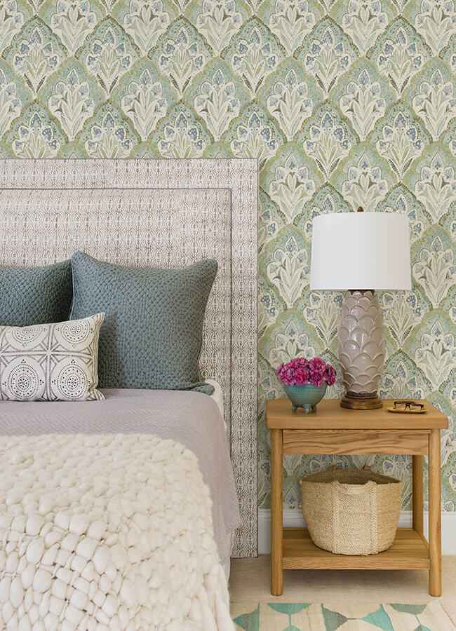 Mimir Aquamarine Quilted Damask Wallpaper - York Wallcoverings - 3125-72341 - York Wallcoverings Wallpaper