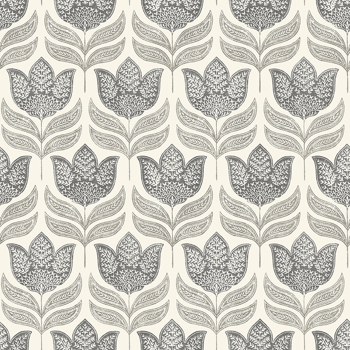 Picture of Cathal Charcoal Tulip Block Print Wallpaper