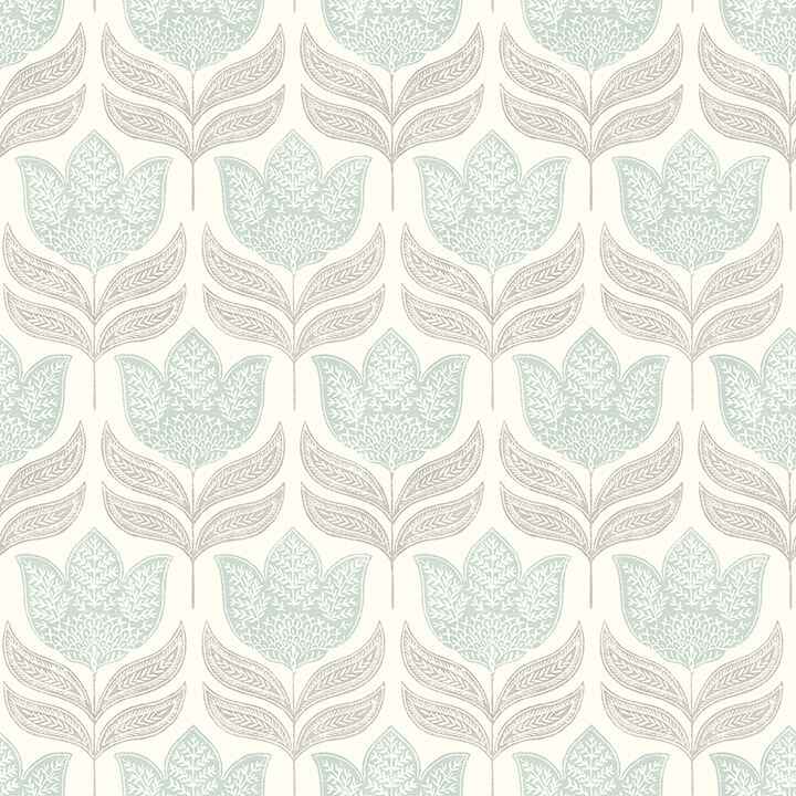 Cathal Aqua Tulip Block Print Wallpaper - York Wallcoverings - 3125-72344