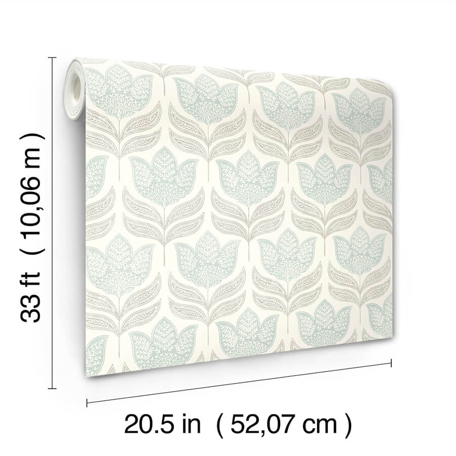 cathal-aqua-tulip-block-print-wallpaper-york-wallcoverings-3125-72344 - York Wallcoverings Wallpaper