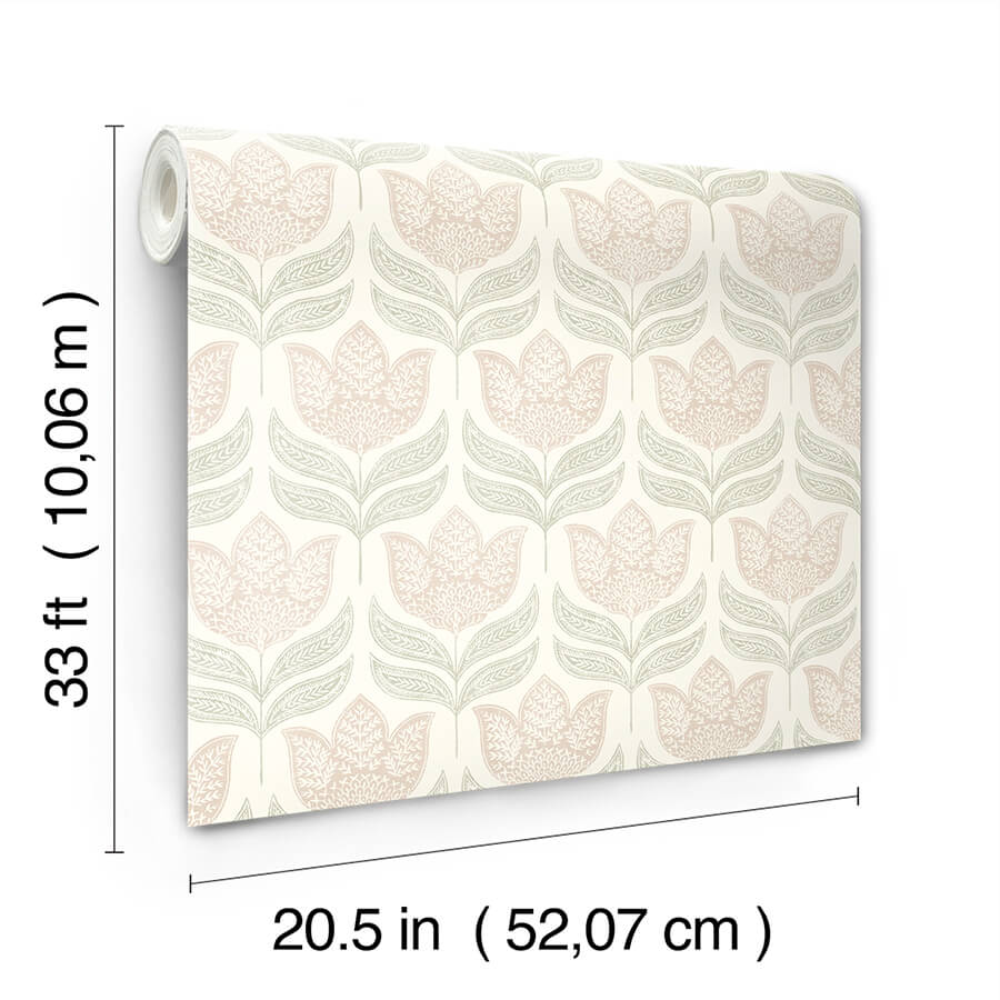 cathal-blush-tulip-block-print-wallpaper-york-wallcoverings-3125-72346 - York Wallcoverings Wallpaper