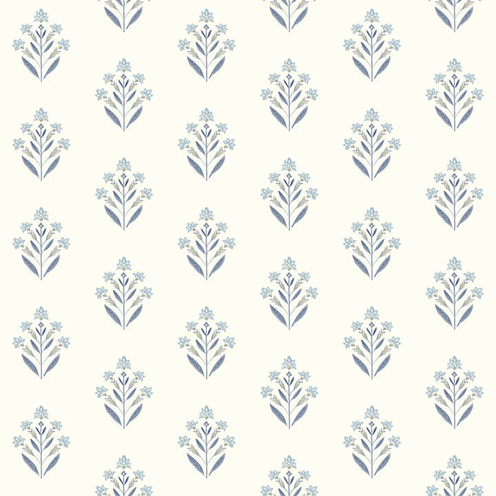 kova-blue-floral-crest-wallpaper-york-wallcoverings-3125-72347 - York Wallcoverings Wallpaper