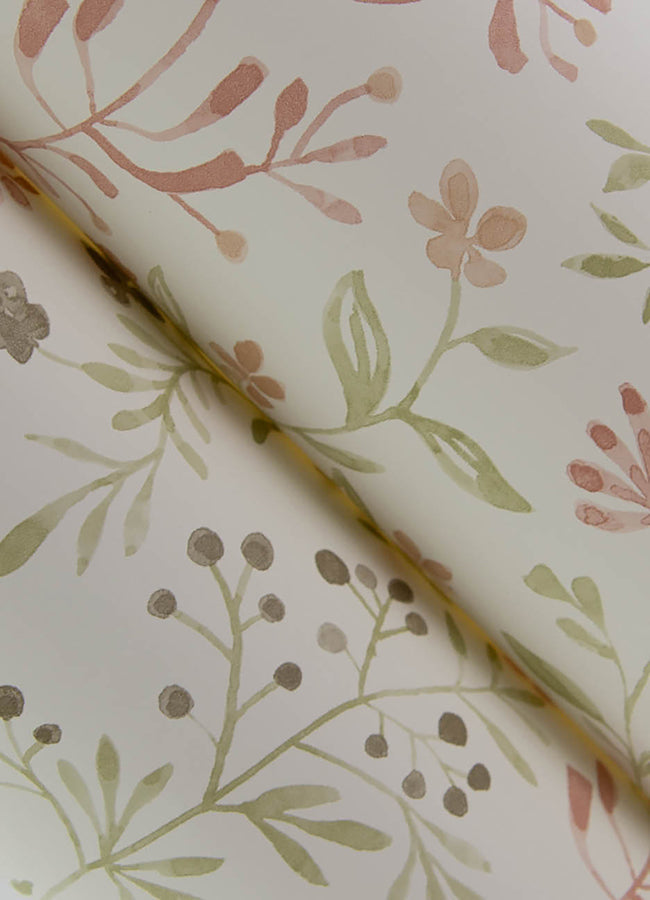 Tarragon Blush Dainty Meadow Wallpaper - Brewster Wallcovering