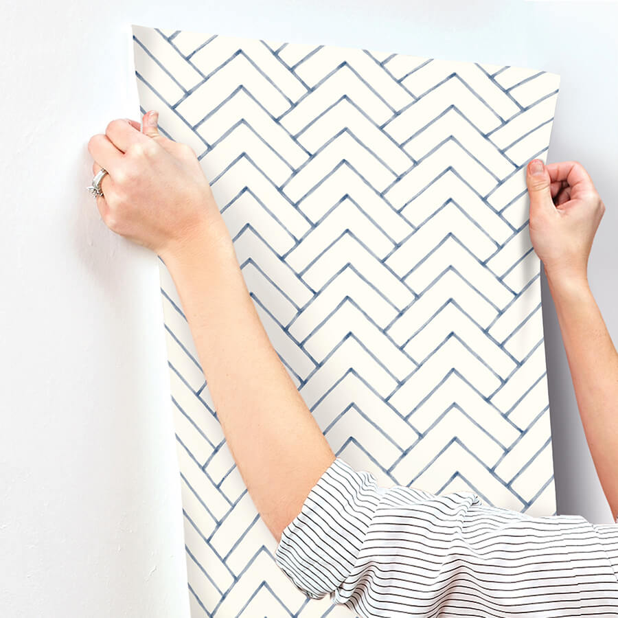 oswin-navy-tiered-herringbone-wallpaper-york-wallcoverings-3125-72363 - York Wallcoverings Wallpaper
