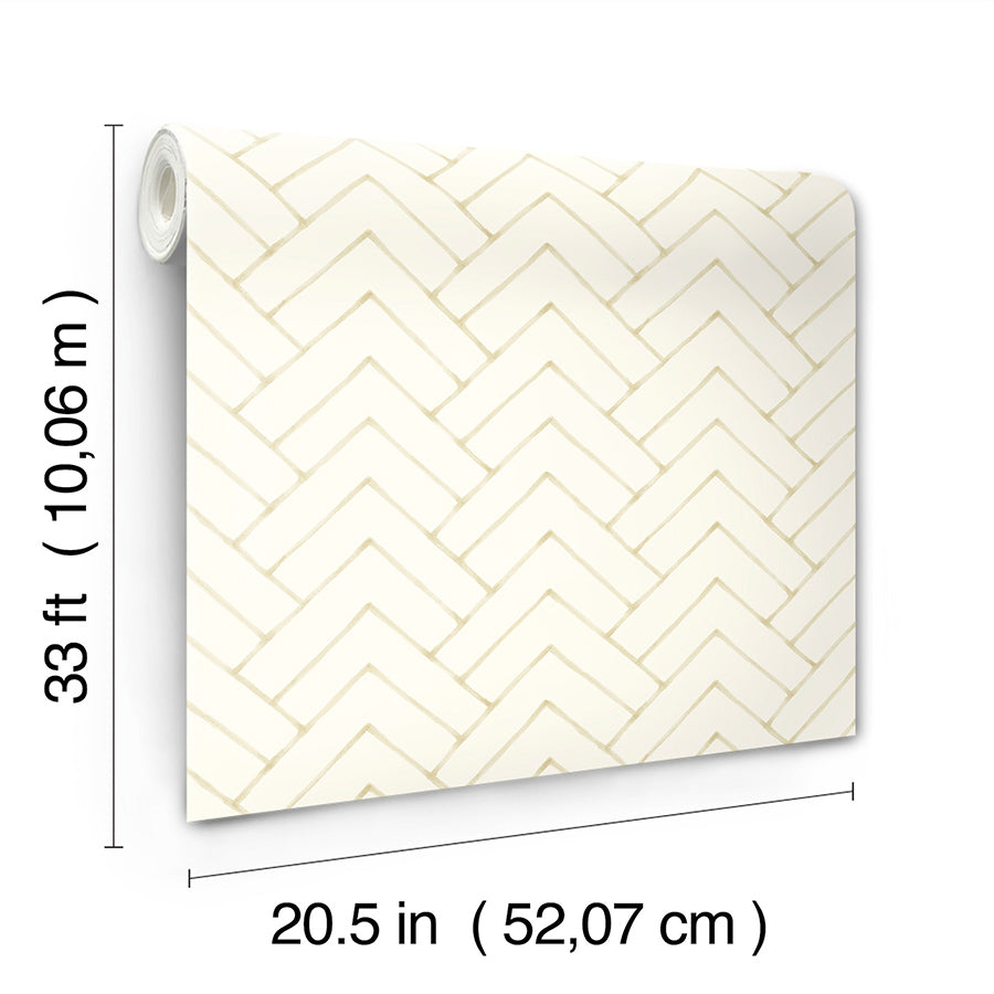 Oswin Light Yellow Tiered Herringbone Wallpaper - Brewster Wallcovering