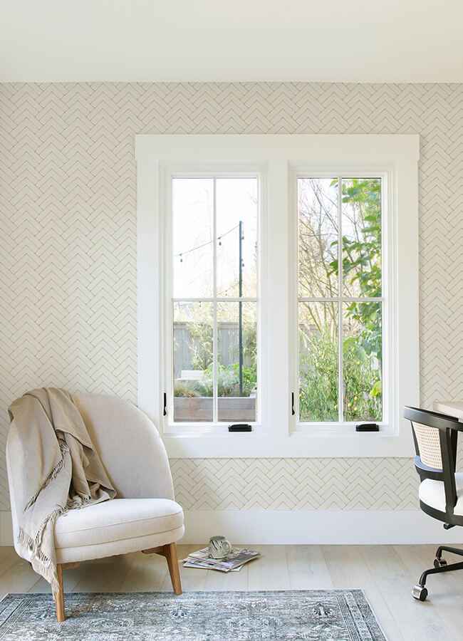 Oswin Light Yellow Tiered Herringbone Wallpaper - York Wallcoverings - 3125-72365 - York Wallcoverings Wallpaper