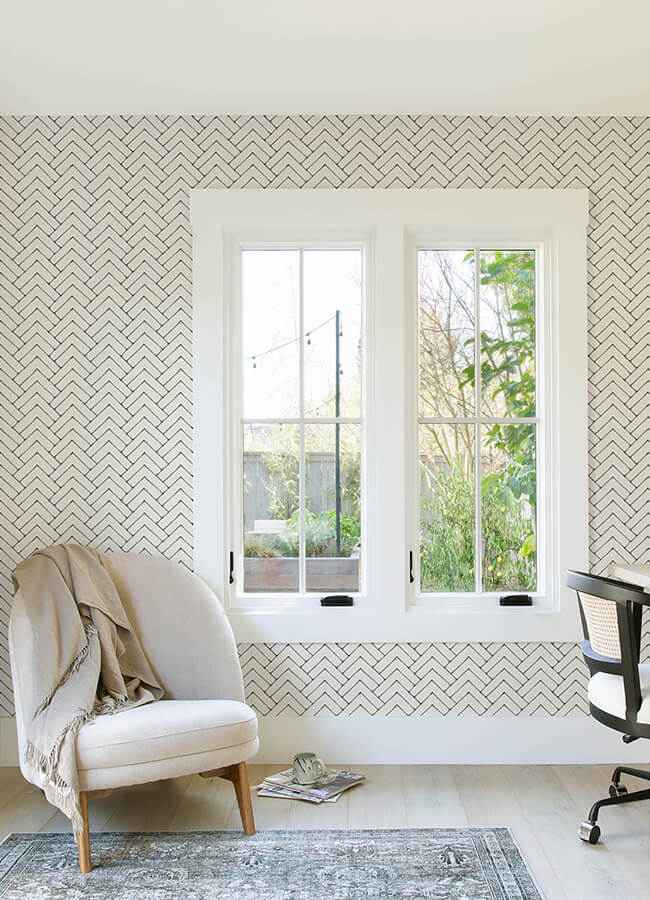 Oswin Black Tiered Herringbone Wallpaper - York Wallcoverings - 3125-72366 - York Wallcoverings Wallpaper