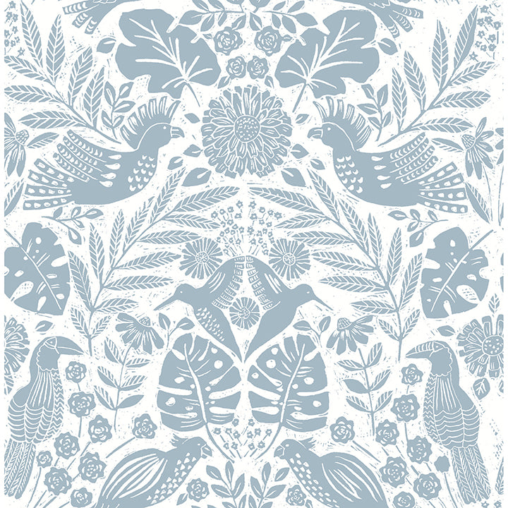 Picture of Nestle Blue Bird Block Print Wallpaper