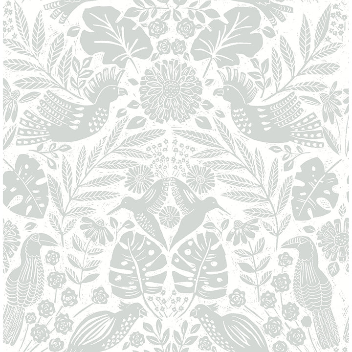 Picture of Nestle Light Grey Bird Block Print Wallpaper