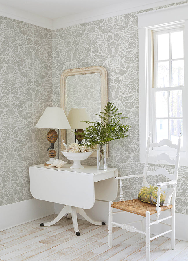 Nestle Dove Bird Block Print Wallpaper - Brewster Wallcovering