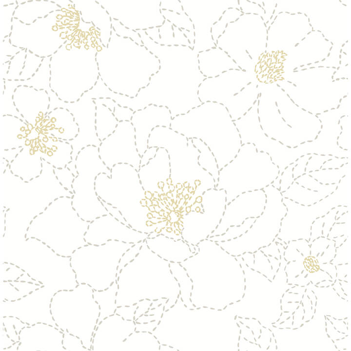 Gardena White Embroidered Floral Wallpaper - York Wallcoverings - 4122-27007 - York Wallcoverings Wallpaper