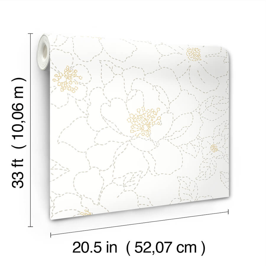 Gardena White Embroidered Floral Wallpaper - York Wallcoverings - 4122-27007 - York Wallcoverings Wallpaper