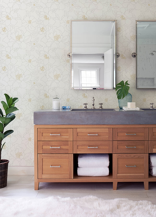 Gardena White Embroidered Floral Wallpaper - York Wallcoverings - 4122-27007 - York Wallcoverings Wallpaper