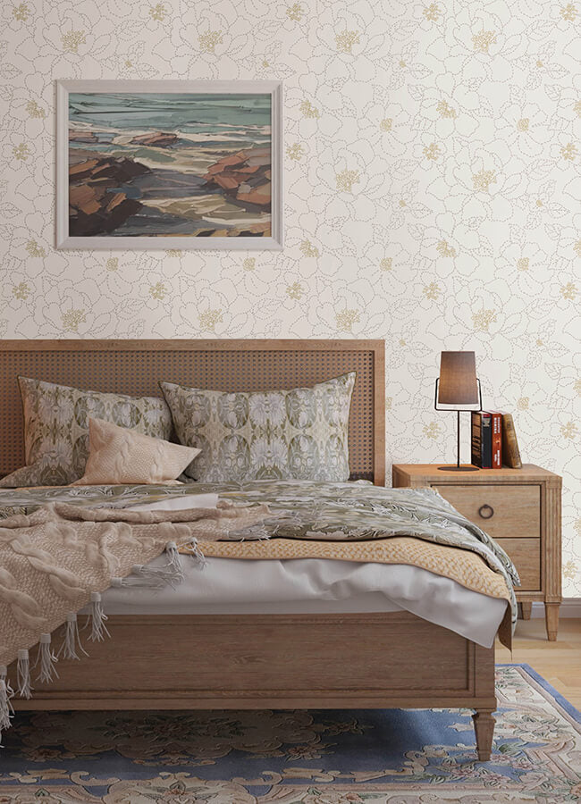 Gardena White Embroidered Floral Wallpaper - York Wallcoverings - 4122-27007 - York Wallcoverings Wallpaper
