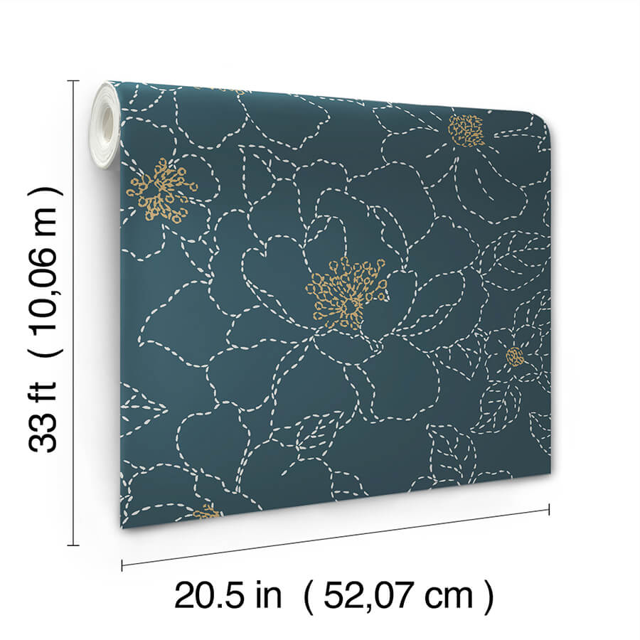Gardena Indigo Embroidered Floral Wallpaper - York Wallcoverings - 4122-27009 - York Wallcoverings Wallpaper