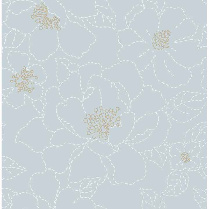Gardena Sky Blue Embroidered Floral Wallpaper - York Wallcoverings - 4122-27011 - York Wallcoverings Wallpaper