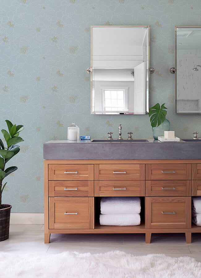 Gardena Sky Blue Embroidered Floral Wallpaper - York Wallcoverings - 4122-27011 - York Wallcoverings Wallpaper