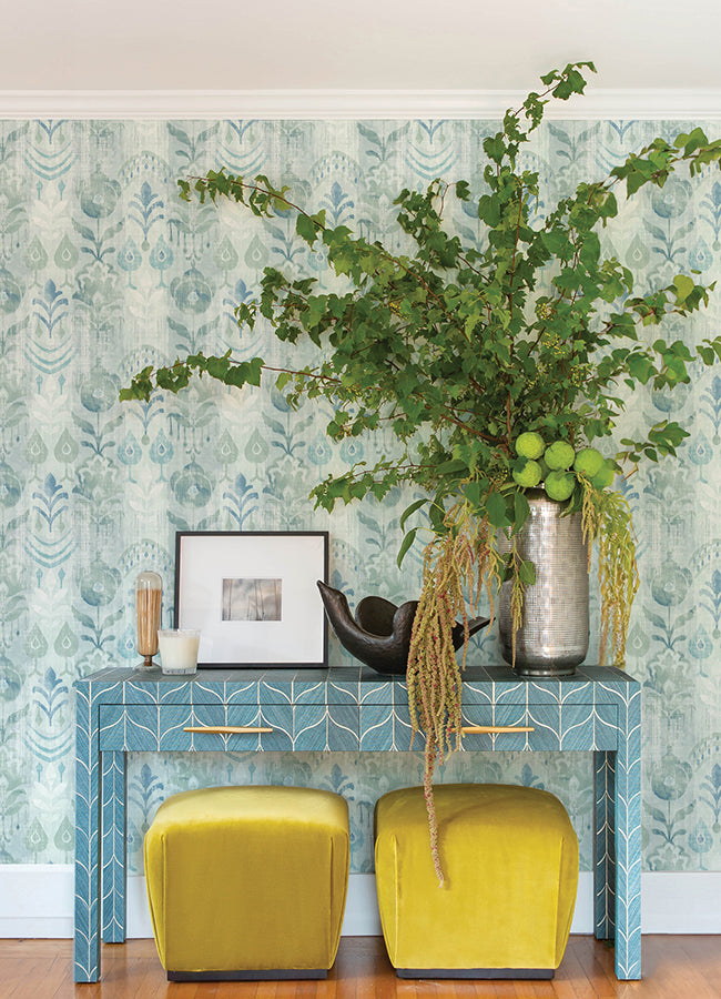 Pavord Green Floral Shibori Wallpaper  | Brewster Wallcovering - The WorkRm