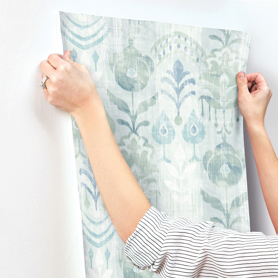 Pavord Green Floral Shibori Wallpaper - Brewster Wallcovering