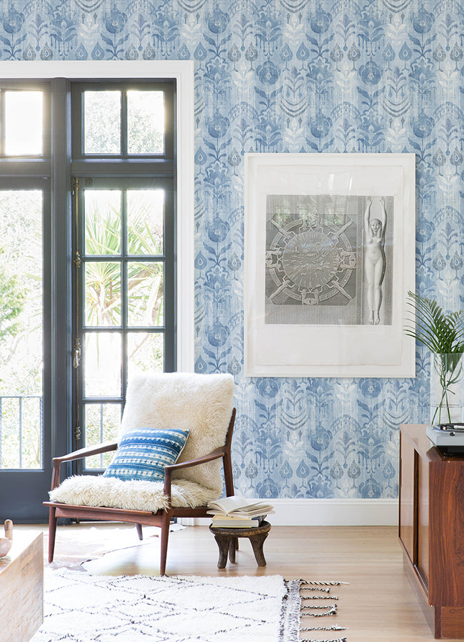 Pavord Blue Floral Shibori Wallpaper  | Brewster Wallcovering - The WorkRm