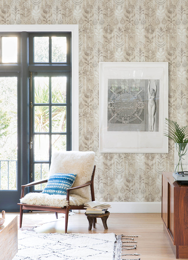 Pavord Neutral Floral Shibori Wallpaper  | Brewster Wallcovering
