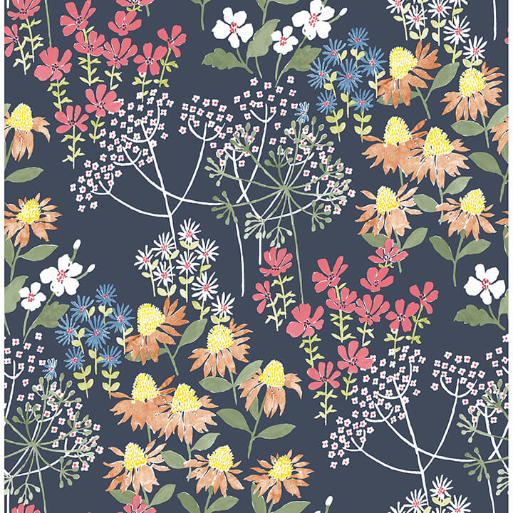 Cultivate Navy Springtime Blooms Wallpaper - York Wallcoverings - 4122-27016 - York Wallcoverings Wallpaper