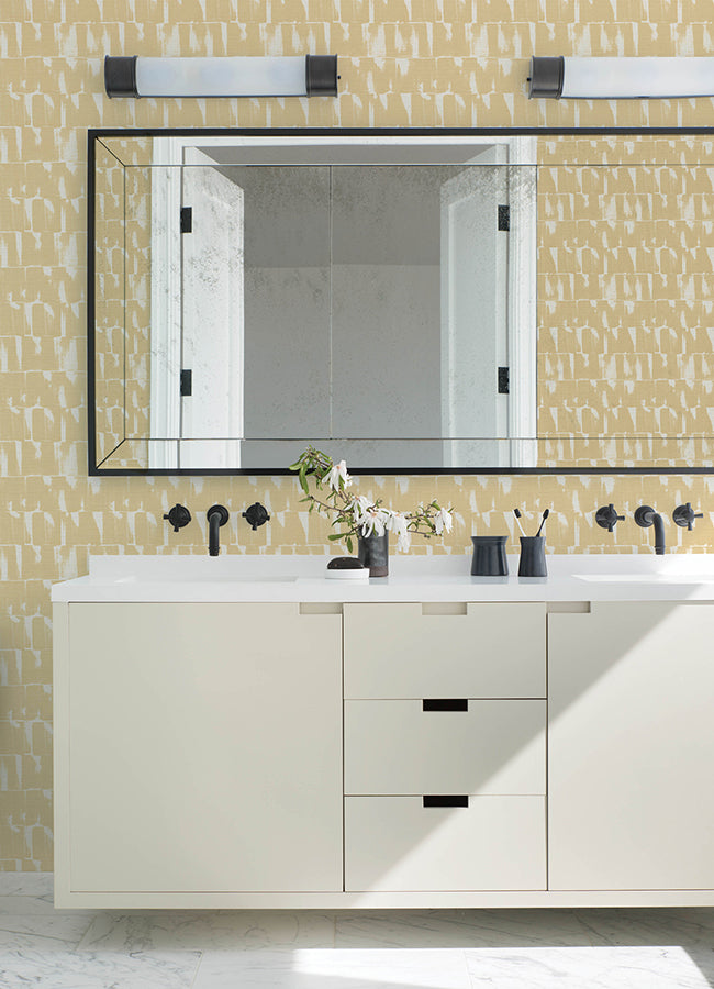 Bancroft Gold Artistic Stripe Wallpaper - Brewster Wallcovering